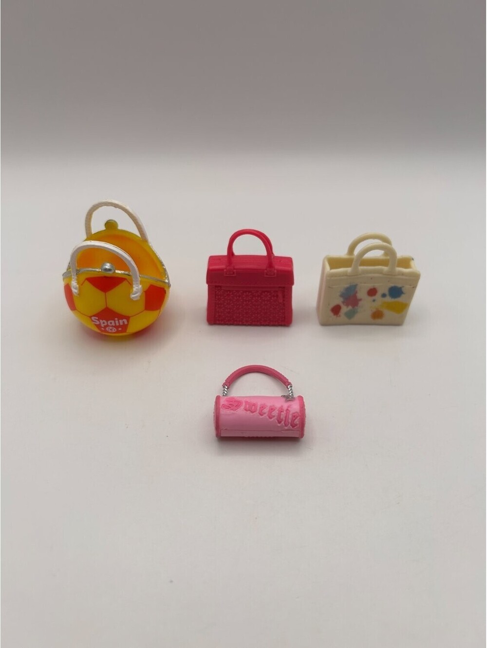 Lot 4 Fashion Doll Purses Handbags Spain Soccer Ball Bag Sweetie Barrel Tote